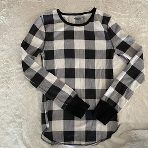 Old Navy Buffalo Plaid Pullover Black White Thermal Top Unisex Youth Medium - Picture 1 of 5