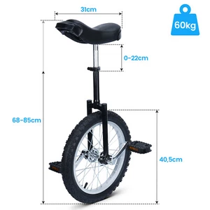 1X Einrad höhenverstellbar Unicycle Fahrrad mit Schnellspanner 16" Schwarz - Bild 1 von 8