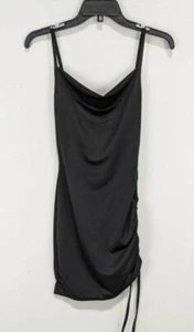Pretty Little Thing Crew Neck Ruched Side Bodycon Dress -Black- Size 0 - Picture 1 of 5