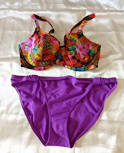 Conjunto de bikini Freya/F&F púrpura mezcla floral safari playa U/W acolchado novia 32E/16 - Imagen 1 de 5