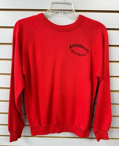 Vintage 70s Red Sweatshirt Mens Medium fit Small Pullover USA Macedonians Do It - Picture 1 of 3