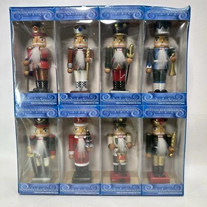Nutcracker Wooden Christmas Tree Ornaments Set Of 8 Holiday 4in NIB - Picture 1 of 14