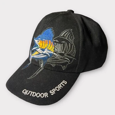Outdoor Sports Swordfish Embroidered Hat Ball Cap Black Adjustable Back OS - Image 1 of 4