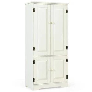 Costway Linen Cabinet 48.5" x 24" Freestanding 2-Adjustable Shelves Cream White - Picture 1 of 10