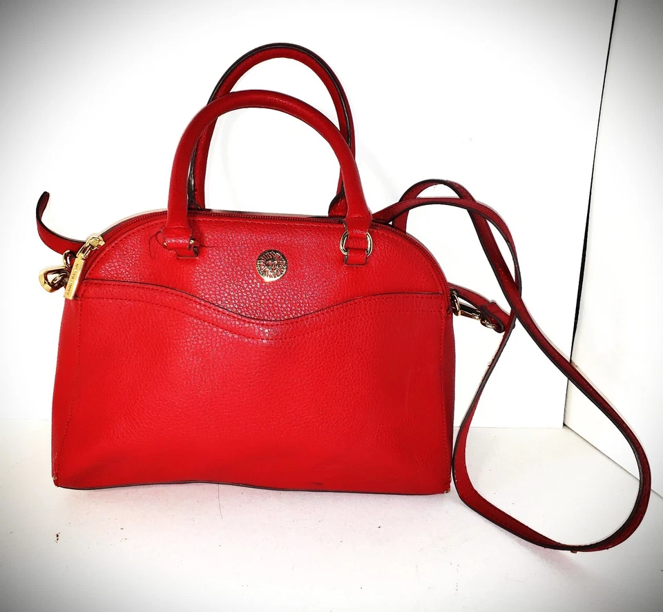 Vintage Anne Klein Red Dome Satchel Lion Logo Gold Hardware Crossbody Handbag - Image 1 of 4