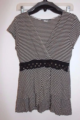 Camisa de mujer WESTON WEAR a rayas negras y crema talla pequeña L#882 Foto 1 de 4