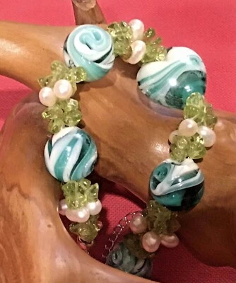 Peridot, Pearl, Glass Bracelet  - Image 1 of 3