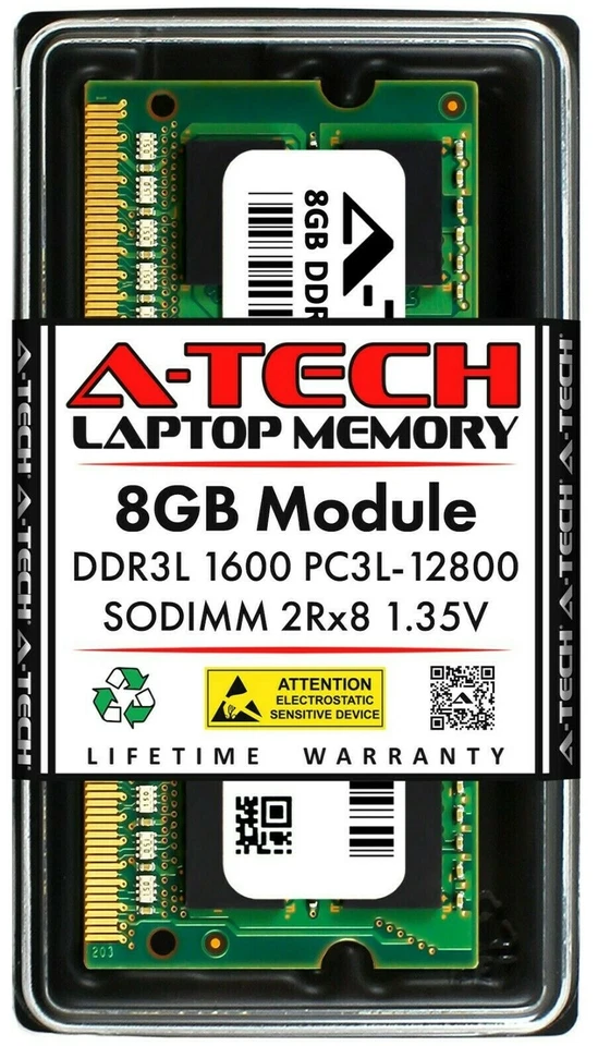 A-Tech 8GB DDR3 1600 PC3-12800 Laptop SODIMM 204-Pin Memory RAM PC3L DDR3L 1x 8G - Image 1 of 4