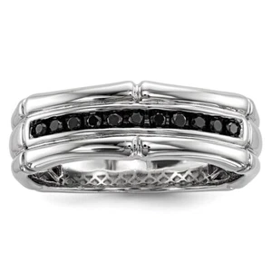 Sterling Silver Rhodium-plated Black Diamond Men's Ring Size 10 - Picture 1 of 4