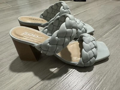 SODA Shoes Womens Size 8.5 Blue Open Toe Rectangle Heel Stacked Sandals Slip On - Image 1 of 3