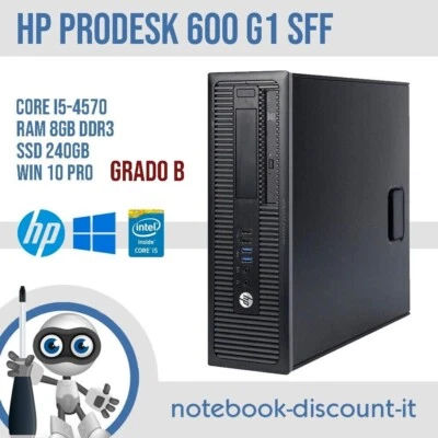 Computer HP ProDesk 600 G1 SFF CPU Core i5-4570 SSD 240gb Ram 8gb Win10 GRADO B - Imagen 1 de 4
