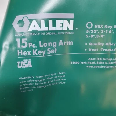 Genuine Allen 15 Piece Imperial Long Arm Hex Wrench Set Key 3/4 USA Allan Roll - Image 1 of 4