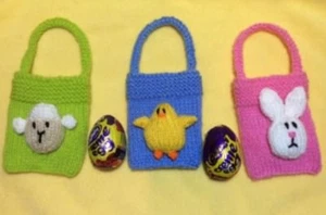 KNITTING PATTERN - Easter Bunny, Chick and Sheep gift bags / tree decorations - Picture 1 of 1