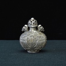 Chinese pure silver phoenix pattern handmade snuff bottle antique collection