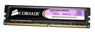 2 GB DDR2-RAM 240-pin PC2-6400U non-ECC CL5 XMS2 1.8V 'Corsair CM2X2048-6400C5' - Photo 1/2