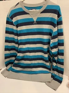 The North Face Men Large L Crewneck Sweater Striped Cotton Ski Gray Blue - Picture 1 of 3