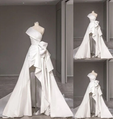 High-Low Elegant Wedding Dresses Satin One Shoulder Bridal Gowns Detachable - Image 1 of 4