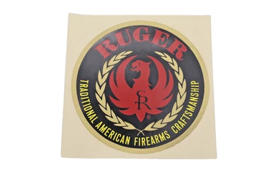 Ruger Firearms Decal Red Phoenix Logo Laurel Wreath Black Gold Vintage - Image 1 of 2