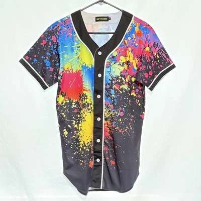 Футболка на пуговицах Hop Fashion черная с брызгами краски (L) - Изображение 1 из 3