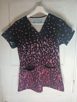 Medcouture Women's Scrub Shirt XS Soft Touch Stretch Nurse Top-Breast Cancer NEW - Image 1 of 4