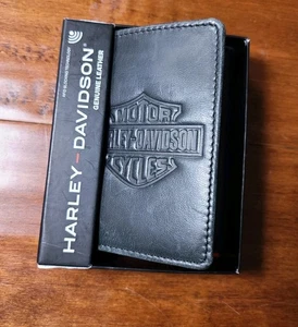 Portafoglio RFID Harley-Davidson nero TriFold nuovo con scatola con logo in rilievo vera pelle - Foto 1 di 3