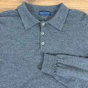 Grant Thomas italienischer leichter Polo-Pullover Merinowolle grau lang Slv Herren L - Bild 1 von 11