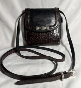 Brighton Geldbörse schwarz Leder braun Kroko mit abnehmbarem Riemen - Bild 1 von 16