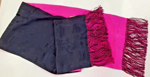 Shanghai Tang Pure Silk Reversible Scarf Fringed Black Pink Charity Sale - Picture 1 of 8