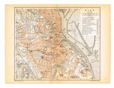 KYIV  Original Antique Vintage Authentic city plan Київ map  1897  UKRAINE Kiev - Image 1 of 4
