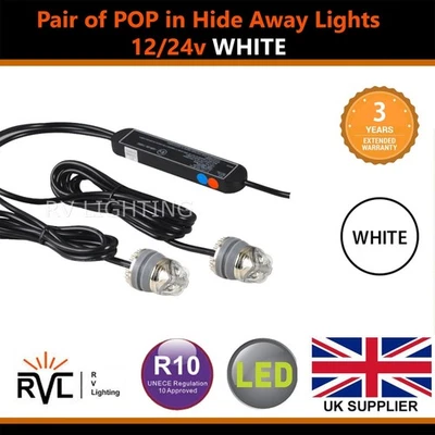 WHITE Hideaways Push Fit Under Cover Recovery Strobe R10 Beacon LED  12V 24V - Image 1 of 4
