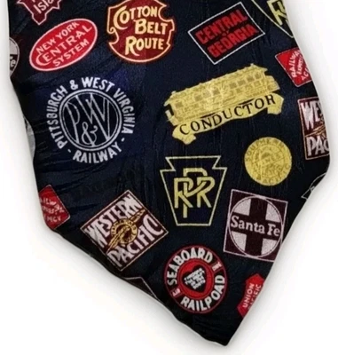 Museum Artifacts Silk Tie Railway Railroad Necktie Travel Signs 59"x3.75" - Image 1 of 4