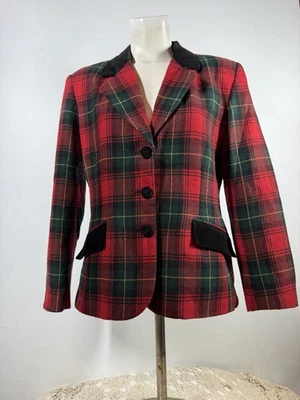Blazer vintage para mujer NORTON MCAUGHTON mezcla de lana forrado rojo/negro a cuadros TALLA 8 Foto 1 de 4