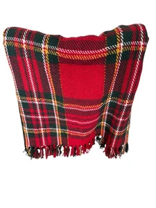 Christmas Tartan Red Green Plaid With Gold Trim Fringe Cotton Throw Blanket - Picture 1 of 6