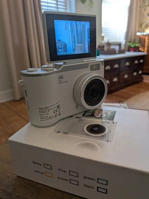 Digital Camera 4k rechargeable ,White Flip Screen + Kodak 32gb Card 📸 - Image 1 of 4