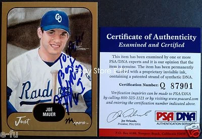 #4 JOE MAUER Signed 2002 Just Gold "Best Wishes" Blue Autograh PSA/DNA COA Auto  - Image 1 of 3
