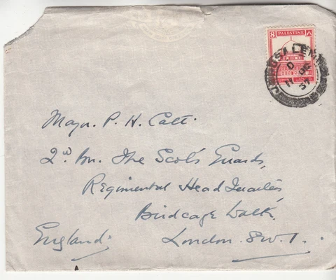 Palestine: Cover, Jerusalem to Captain Philip Catt, Scots Guards, 11 Dec 1937 Cover