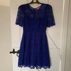 Monsoon fit & flare electric blue short sleeve lace dress (UK 10) - Picture 1 of 4