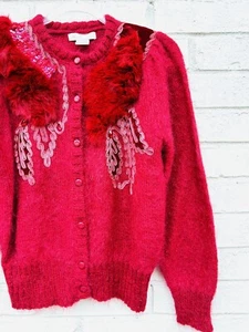 Vintage Mangiotti Luxe Embellished Cardigan Button Sweater Fuchsia Small - Picture 1 of 4