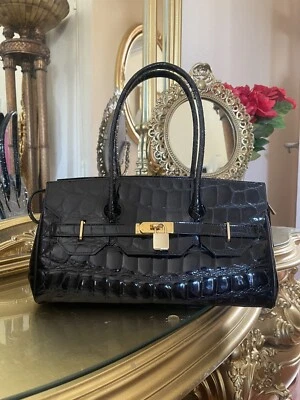 Nardelli Italiano Croco Monedero Elegante Oro Cerradura Bolso Forma Baguette DE COLECCIÓN Foto 1 de 4