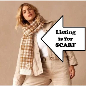 Timberland SCARF Sweater Knit Cream Gold Mustard Ribbed Hem Plaid Warm NEW - Picture 1 of 8