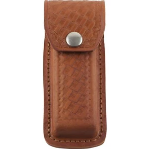 Braunes klappbares Taschenmesser Korb gewebtes Leder Messer Gürtelhülle 5 Zoll - Bild 1 von 2