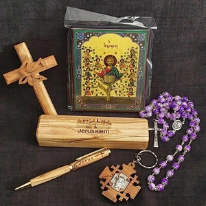 Gifts from Holy Land Set: Cross , Rosary, Pen, Pen Box,  Jesus Medal, Jesus icon - Picture 1 of 8
