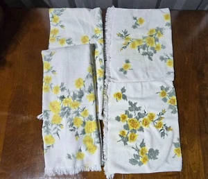 Vtg 4 Pc Set Martex Yellow Floral Fringed Cotton Towels With Rose Pattern Lot - Picture 1 of 6