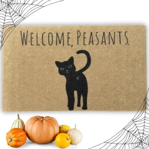 Halloween Door Mat | Welcome Peasants Fall Outdoor Black Cat Sarcastic & Funny D - Picture 1 of 12