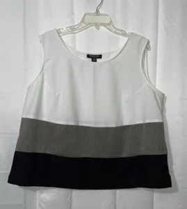 Perceptions Career Blouse Sz 20W Sleeveless White Gray Black Side Zip Classy - Picture 1 of 18