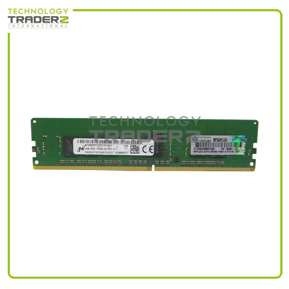 726717-B21 HP 4GB PC4-17000 DDR4-2133MHz ECC Rx8 Memory 752367-081 774169-001 - Image 1 of 1