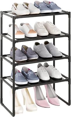 5-Tier Small Shoe Rack Organizer for Closet Entryway, Stackable Black Shelf - Image 1 of 4