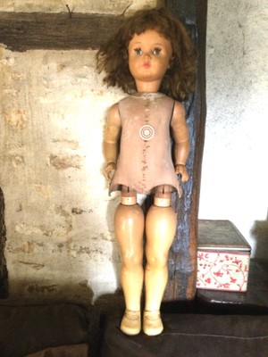 Poupée Ancienne Tête En Carton Bouilli 29 Cm – Cheveux D'Origine – Fabrication Française Années 1920