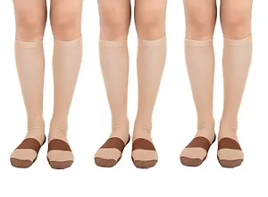 3 Pair Beige S/M Compression Copper Socks Below Knee Support Calf Foot Ankle - Picture 1 of 4