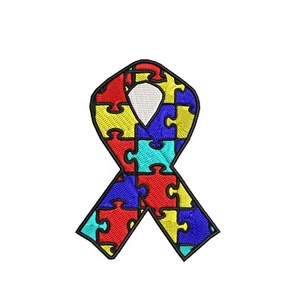 Autism Awareness Support Ribbon Puzzle Patch Embroidered Iron-on Applique - Picture 1 of 12